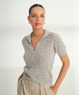 Novelty Cashmere Crochet Short Sleeve Polo