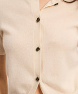 Cashmere Short Sleeve Sweater with Novelty Button