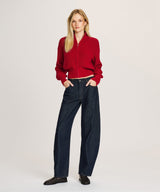 Cotton Fisherman Cinched Waist Zip Up Sweater