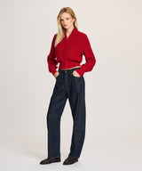 Cotton Fisherman Cinched Waist Zip Up Sweater