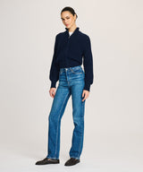 Cotton Fisherman Cinched Waist Zip Up Sweater