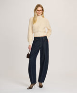 Cotton Fisherman Cinched Waist Zip Up Sweater