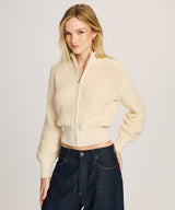 Cotton Fisherman Cinched Waist Zip Up Sweater