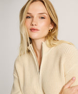 Cotton Fisherman Cinched Waist Zip Up Sweater