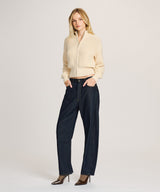 Cotton Fisherman Cinched Waist Zip Up Sweater