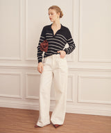 Super Fine Cashmere Long Sleeve Striped Polo