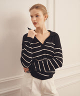 Super Fine Cashmere Long Sleeve Striped Polo
