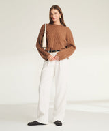 Lightweight Cashmere Cable Oversized Crewneck Sweater