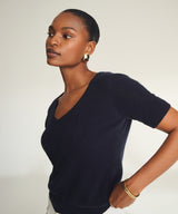 Lightweight Cashmere Short Sleeve V-Neck Sweater