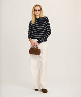 Lightweight Cashmere Striped High V-Neck Sweater