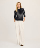 Lightweight Cashmere Striped High V-Neck Sweater