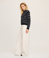 Lightweight Cashmere Striped High V-Neck Sweater