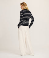Lightweight Cashmere Striped High V-Neck Sweater