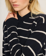 Lightweight Cashmere Striped High V-Neck Sweater