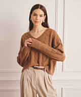 Luxe Cashmere Cable V-Neck Sweater