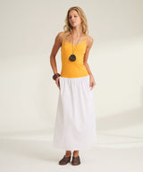 Luxe Cotton Silk Mixed Media Long Dress