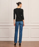 Super Fine Cashmere Three-Quarter Sleeve Crewneck Sweater