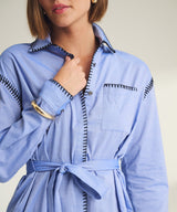 Woven Button Up Dress with Embroidery Detail